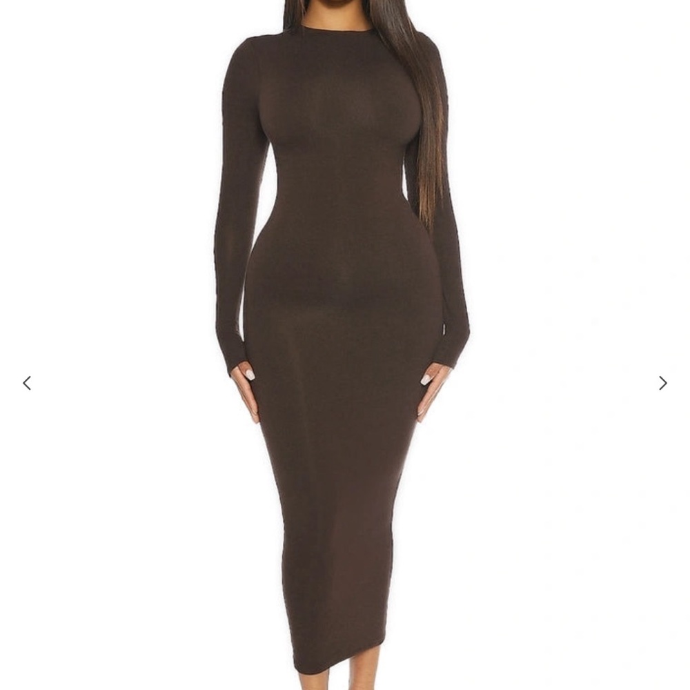 Naked Wardrobe NW Sculpt Mock Neck Midi Long Sleeve Dress Size S